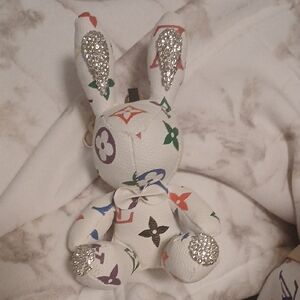 White Multicolor Logo Bunny Keychain with Rhinestones BRAND NEW!